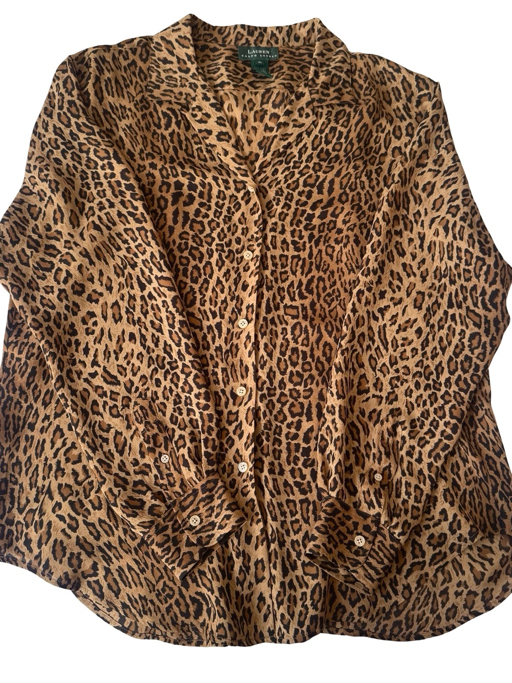 Lauren Ralph Lauren Women’s 100% Silk Leopard Print Button-Up Blouse Size 16/XL